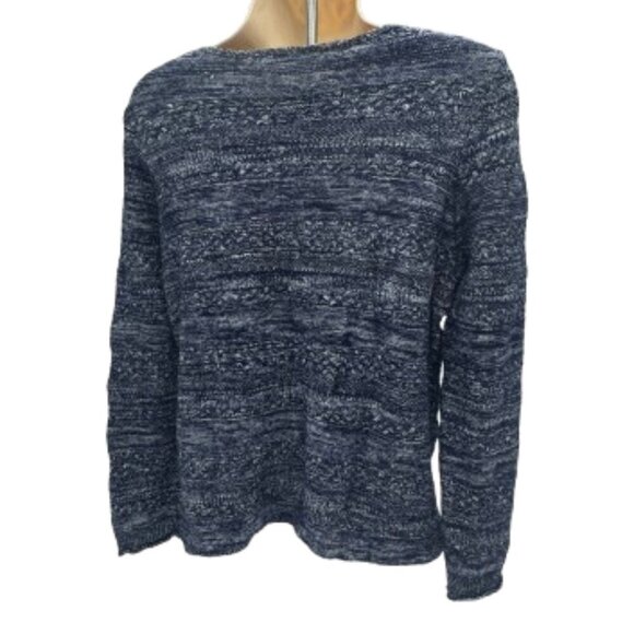 Orvis Women's XL Blue/White Crew Neck Linen Wool ViscoseSweater - Size XL - Picture 3 of 9